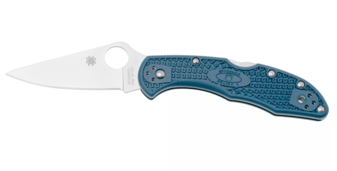 Spyderco Delica 4 Lightweight CPM-SPY27 Satin Plain Blade, Cobalt Blue FRN Handles (C11PCBL)