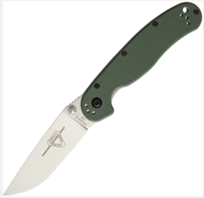 Ontario RAT Model 2 Folding Knife D2 Satin Plain Blade, OD Green Nylon Handles (8828OD)